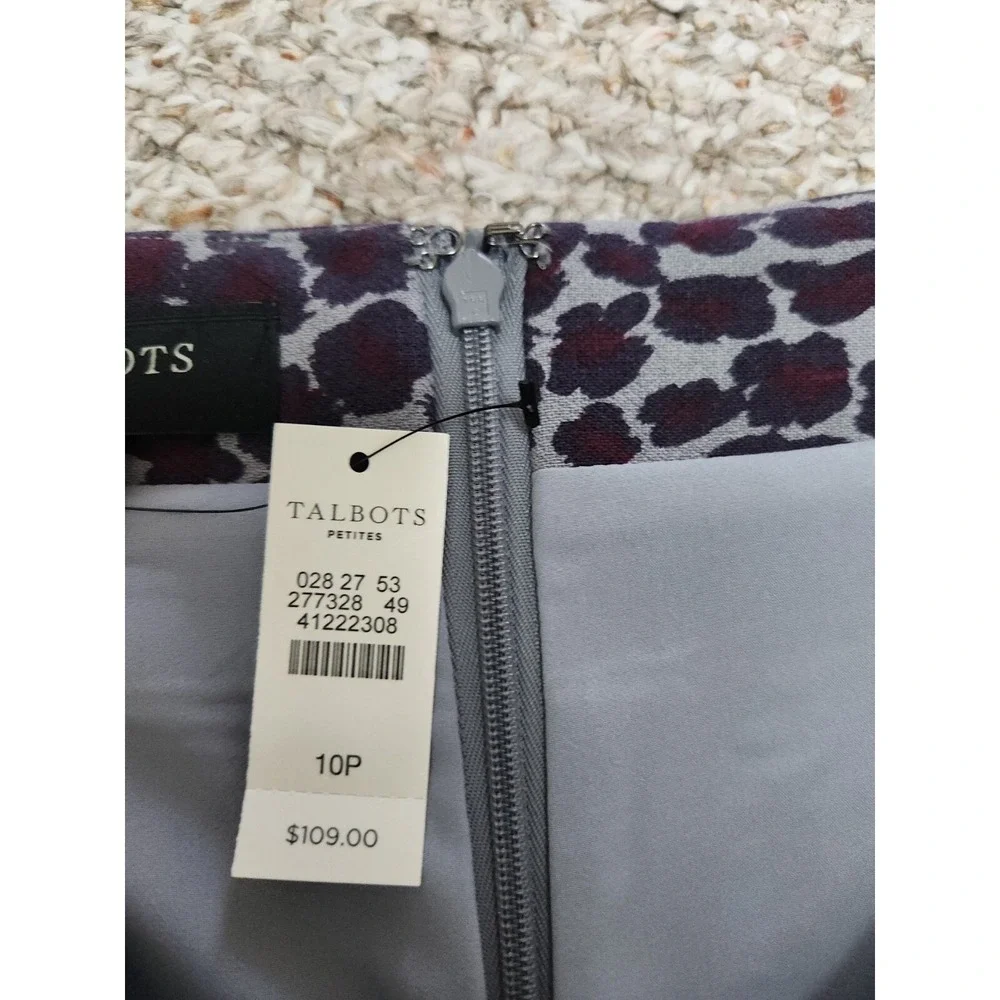 Talbots 10p Purple Leopard Print Pencil Skirt‎ Stretch 32x22 NWT